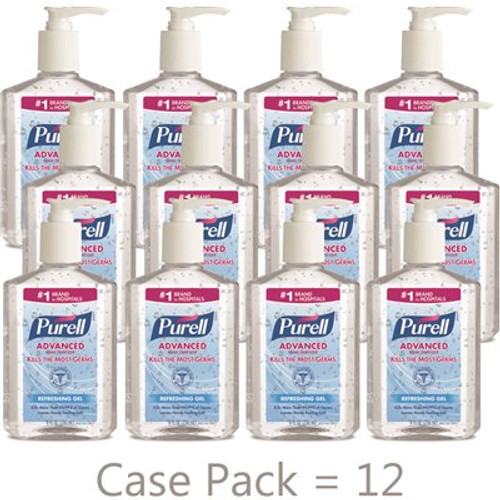 PURELL 8 fl oz. Pump Bottle Advanced Hand Sanitizer Refreshing Gel, Clean Scent (12-Pack per Case)