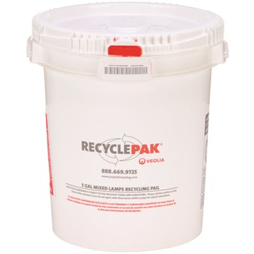 VEOLIA ENVIRONMENTAL SERVICES RECYCLEPAK PREPAID MIXED LAMP RECYCLING PAIL, 5 GALLON