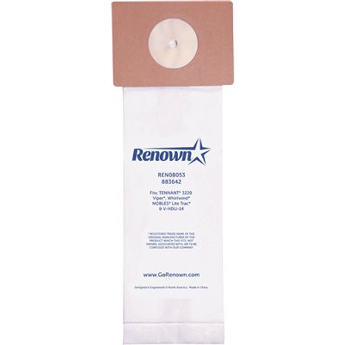 Renown Vacuum Bag for Nobles Lite Trac, Tennant V-HDU-14/36. 10 BAGS/PACK. Equivalent to 611783, 900035, 1067455