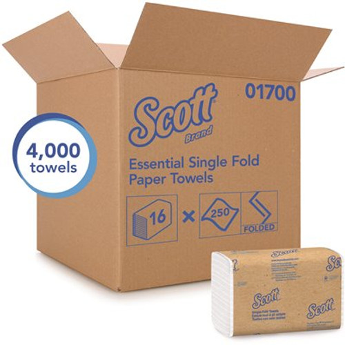 Scott White Single Fold Paper Towels Affordable Towel Paper (250 Towels/Clip, 16 Clips/Case)