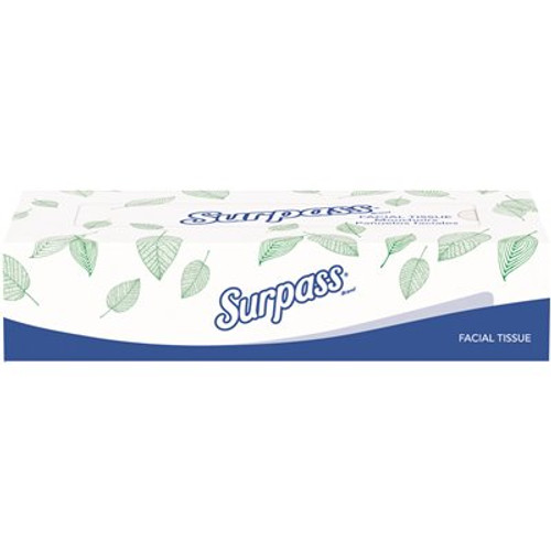 Surpass White Unscented 2-Ply Facial Tissue Flat Box (100 Tissues/Box, 30-Boxes/Big Case)