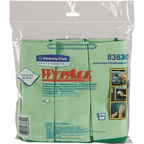 WypAll 15.75 x 15.75 in. Green Reusable Microfiber Cloths (4-Packs/Case, 6 Wipes/Container, 24 Wipes/Case)