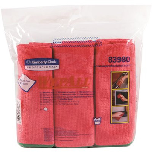 WypAll 15.75 in. x 15.75 in. Red Reusable Microfiber Cloths (4-Packs/Case, 6 Wipes/Container, 24/Case)