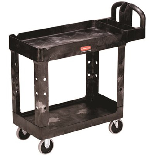 Rubbermaid Commercial Products 17.9 in. W Heavy Duty Black 2-Shelf Utility Cart with Lipped Shelf in Small