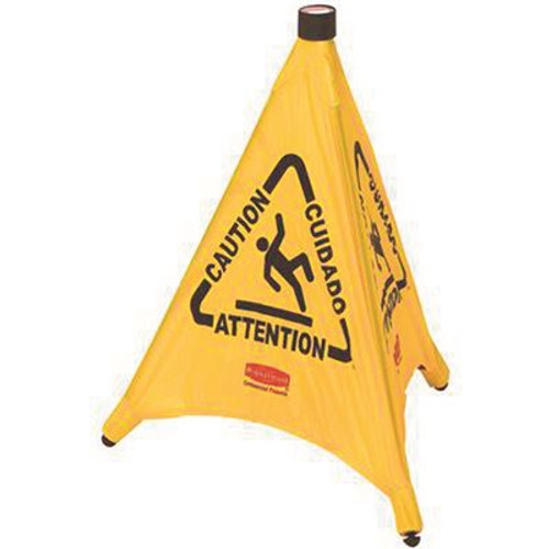 Rubbermaid Commercial Products 30 in. Safety Pop-up Multi Lingual Caution Cone in Yellow