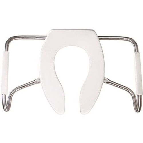 BEMIS Medic-Aid Never Loosens Elongated Open Front Less Cover Commercial Plastic Toilet Seat in White with DuraGuard
