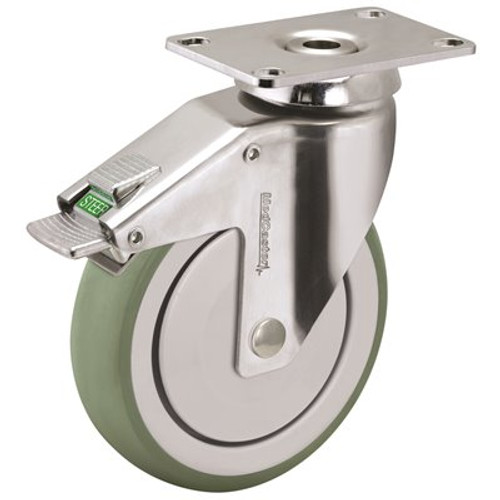 MEDCASTER ANTIMICROBIAL DIRECTION LOCK CASTER WITH 220-POUND CAPACITY AND TOP PLATE FITTING, 5 IN., STAINLESS STEEL MEDCASTER ANTIMICROBIAL DIRECTION LOCK CASTER WITH 220-POUND CAPACITY AND TOP PLATE FITTING, 5 IN., STAINLESS STEEL