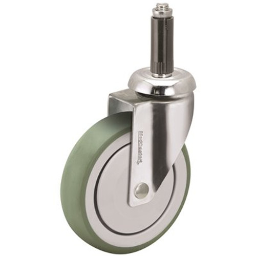 MEDCASTER ANTIMICROBIAL SWIVEL CASTER WITH 220-POUND CAPACITY AND EXPANDING ADAPTER STEM, 5 IN., STAINLESS STEEL