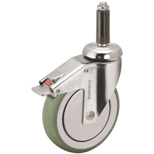 MEDCASTER ANTIMICROBIAL TOTAL LOCK CASTER WITH 220-POUND CAPACITY AND EXPANDING ADAPTER STEM, 5 IN., STAINLESS STEEL