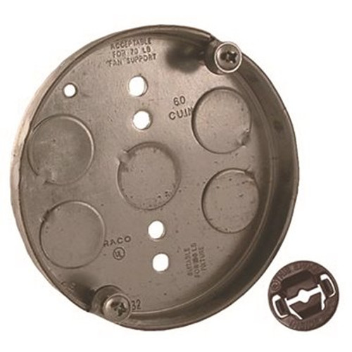 RACO 4 in. x 1/2 in. D Round Ceiling Rated Fan Pan with Five 1/2 in. KO's