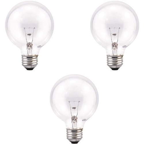 Sylvania 40-Watt G25 E26 Globe Double Life Incandescent Clear Light Bulb in 2700K Soft White Color Temperature (3-Pack)