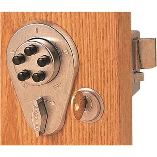 KABA ILCO SIMPLEX 900 PUSHBUTTON LOCK, 1 3/4"-2 1/8 ' THICK, KEY OVERRIDE, LATCH HOLDBACK, SATIN CHROME