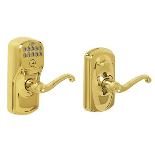 Schlage KEYPAD ENTRY FLEX LOCK PLYMOUTH FLAIR ADJUSTABLE BACKSET BRASS