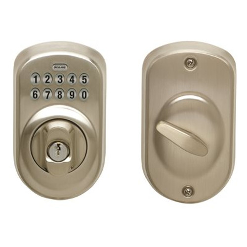 Schlage KEYPAD DEADBOLT PLYMOUTH ADJUSTABLE BACKSET SATIN NICKEL