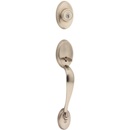 Kwikset KWIKSET CHELSEA HANDLESET WITH SINGLE CYLINDER DEADBOLT LIP EXTERIOR TRIM SATIN NICKEL