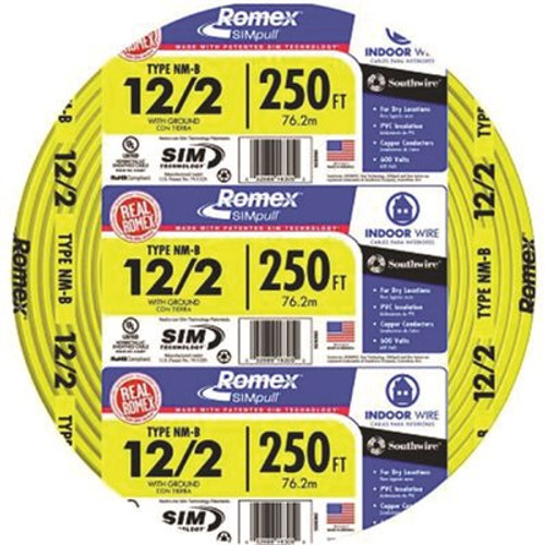 Southwire 250 ft. 12/2 Solid Romex SIMpull CU NM-B W/G Wire Southwire 250 ft. 12/2 Solid Romex SIMpull CU NM-B W/G Wire