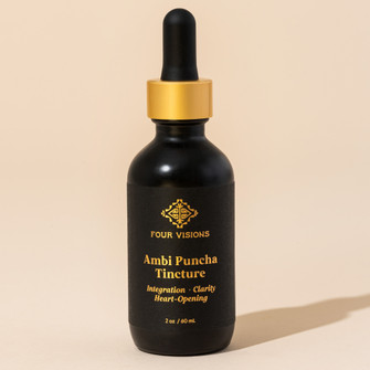 Ambi Puncha tincture herbal extract in dropper bottle on beige background