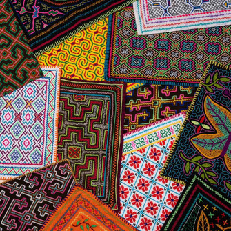 Shipibo altar cloth with traditional geometric pattern