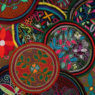 Shipibo altar cloth with traditional geometric pattern