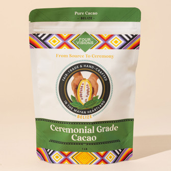 Belize ceremonial cacao in white and green product bag