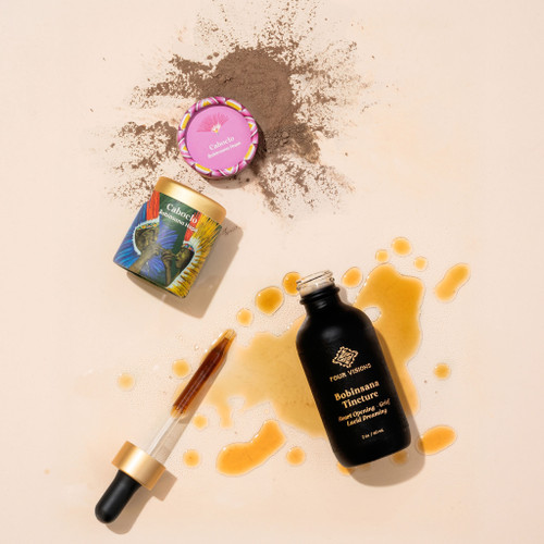 Bobinsana Open Heart Bundle with tincture bottle, hapé jar, and ceremonial powder displayed together