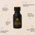 Palo Santo essential oil bottle on beige background with oil drops and key features