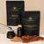 Vitality toolkit with guarana powder, chuchuhuasi bark, copaiba extract, and shilajit on beige background