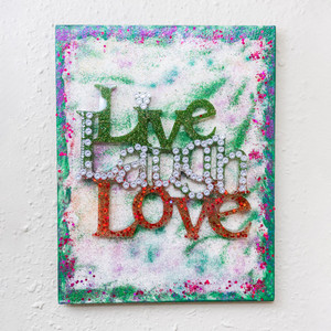 Live, Laugh, Love - Green, Silver, Red on White Wall Art