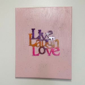 Live, Laugh, Love - Purple, Orange, Pink on Pink Wall Art