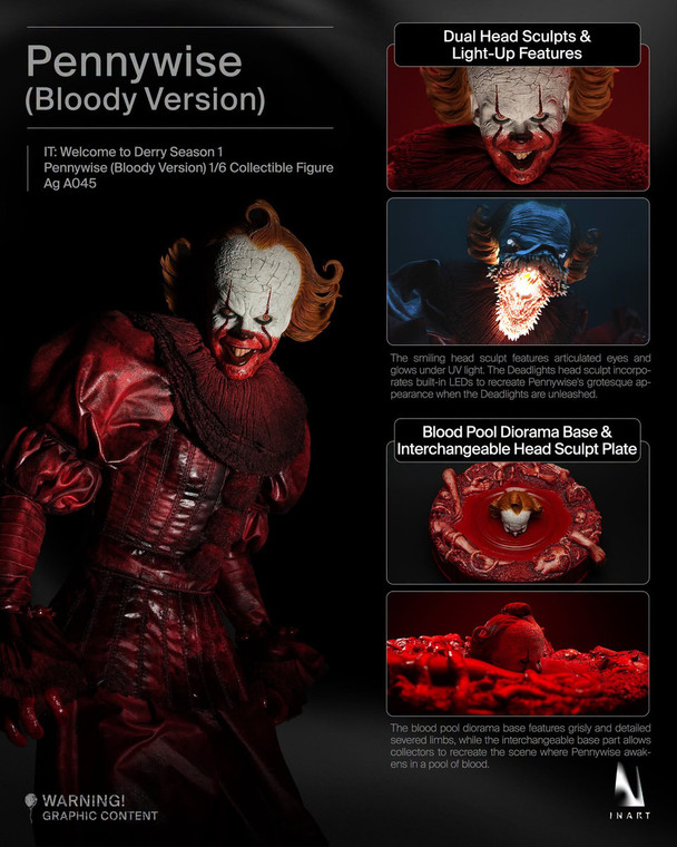 INART A045 Pennywise Bloody Version Welcome to Derry Season 1 1/6 Scale Figure