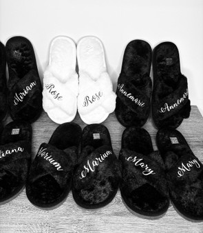Personalised Faux Fur Slippers - for Bride & Bridesmaids