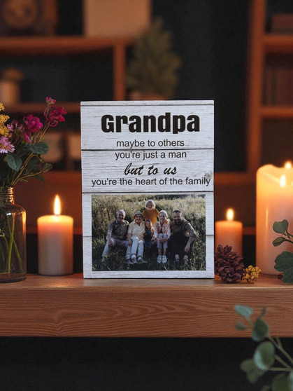 Personalised Grandpa Wooden Photo Plaque – Heart of the Family Keepsake Gift