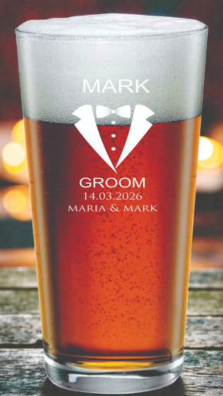 Personalised Engraved Groomsmen Pint Glass – Wedding Gift