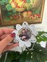 Personalised Flower-Shaped Wooden Car Rearview Mirror Photo Ornament with Silver Bead Chain– Gift for Dad