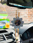 Personalised Flower-Shaped Wooden Car Rearview Mirror Photo Ornament with Silver Bead Chain– Gift for Dad