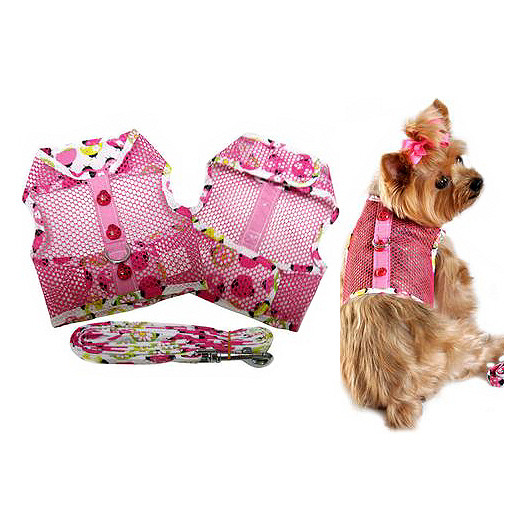 Lady Bug Pink Cool Mesh Netted Dog Harness Leash Doggie