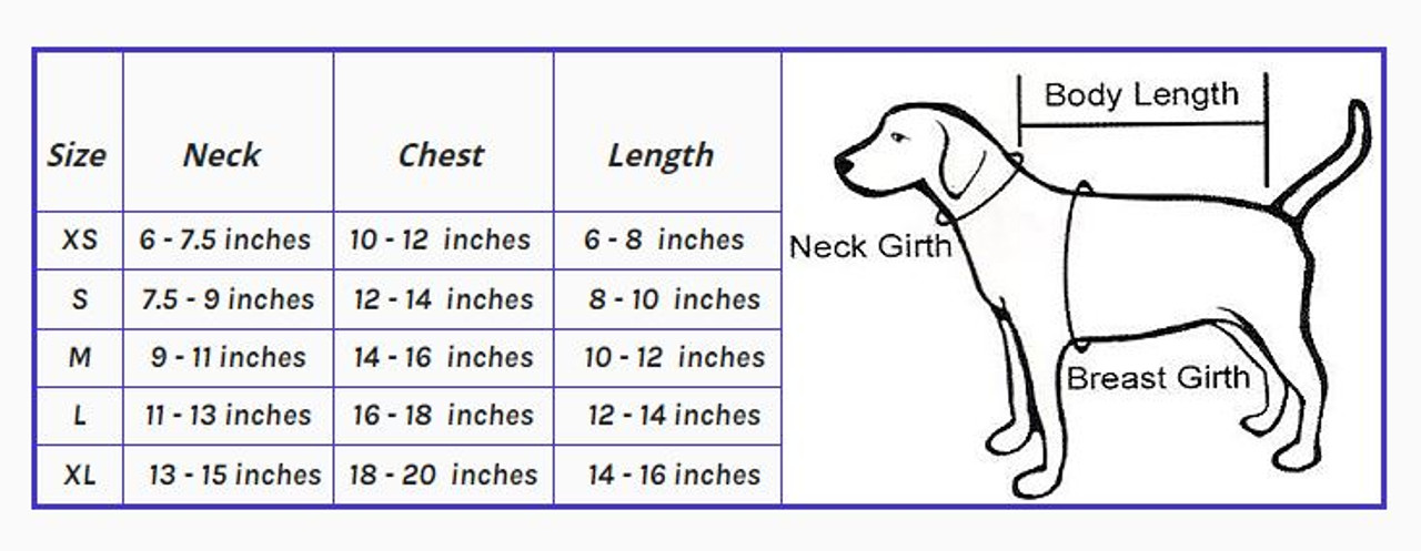 Dog Cloth Size Chart