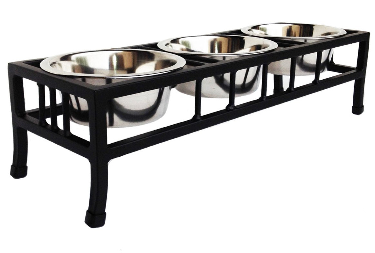 Baron Double Raised Dog Bowl - Extra Large-Black