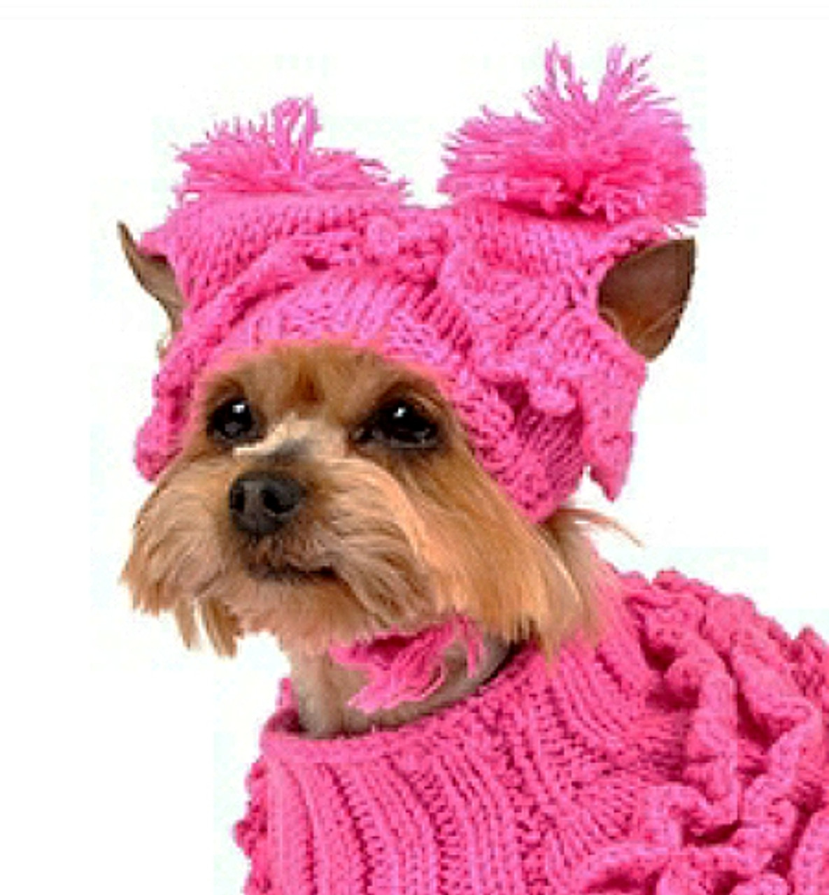 Hand Knit Hot Pink Ruffles Dog Sweater w/Hat