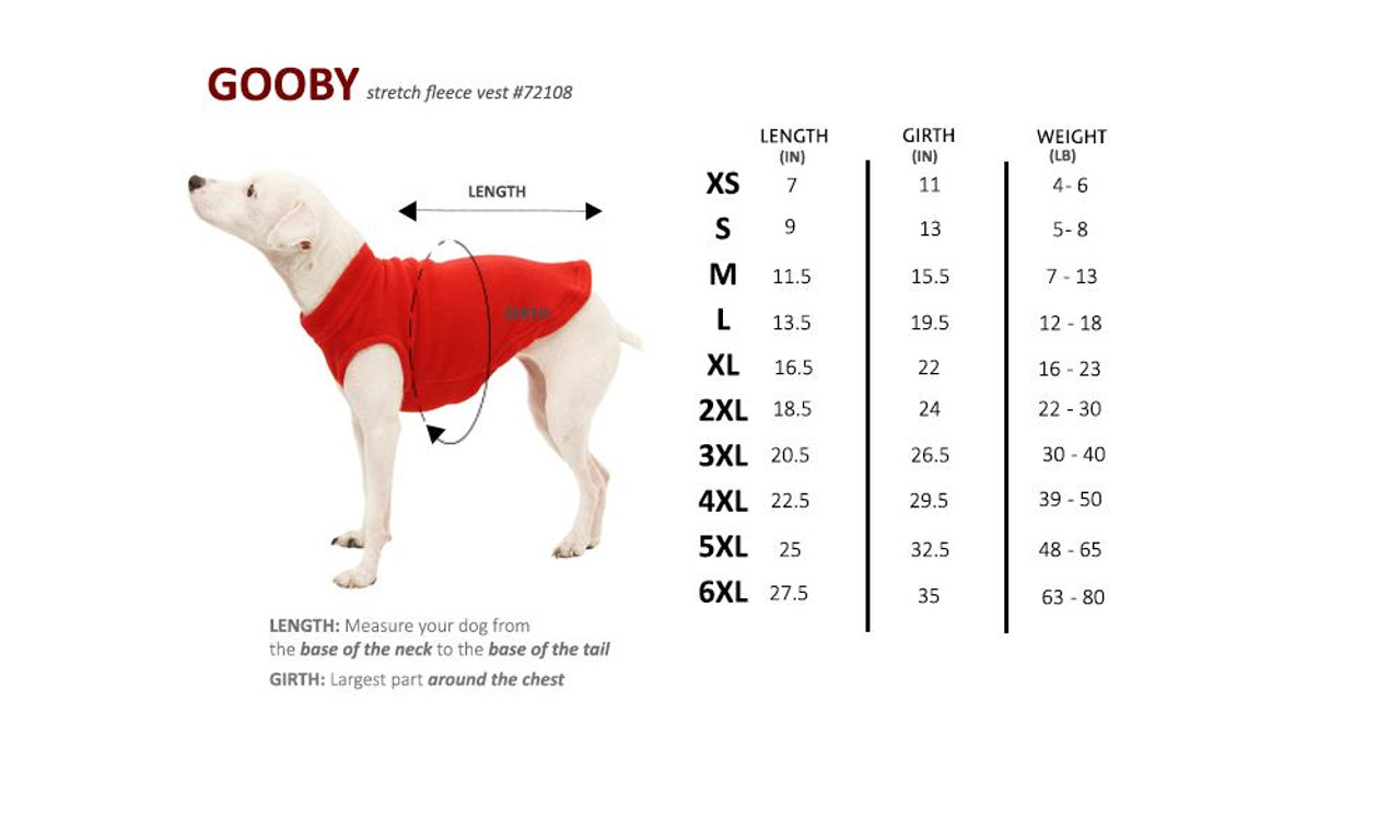 Gooby Pet Size Chart