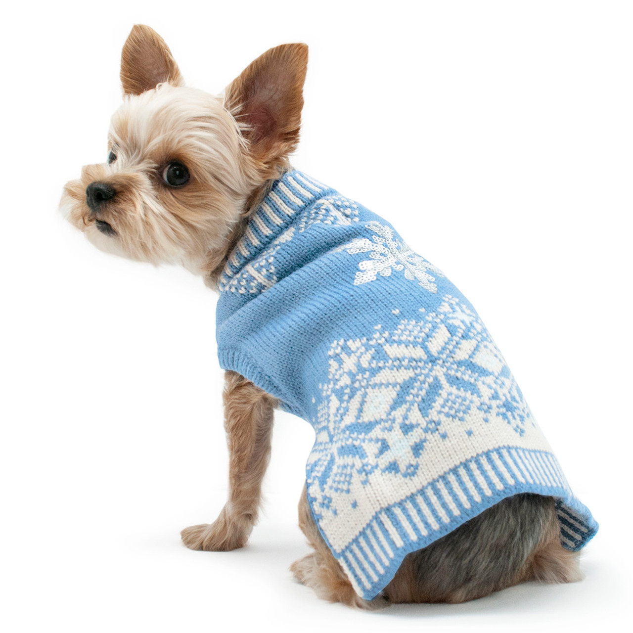 Shiny Snowflake Dog Sweater - Blue 