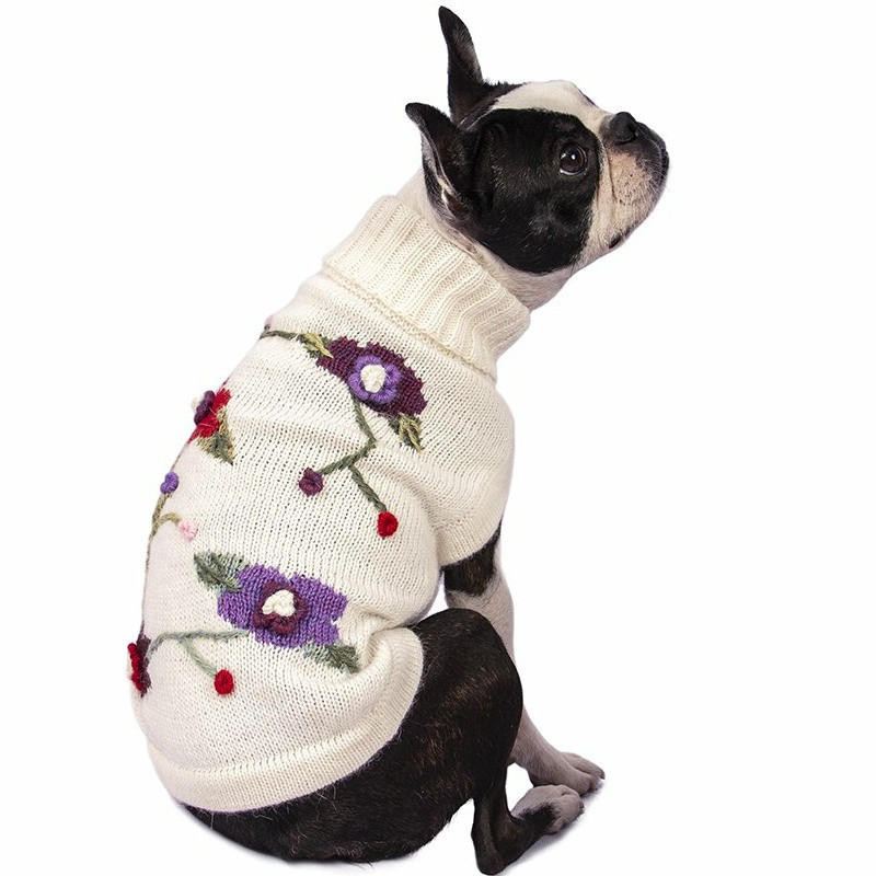 Alpaca Dog Sweater - Embroidered Flower 