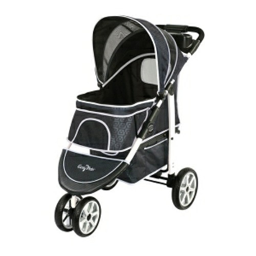black dog stroller