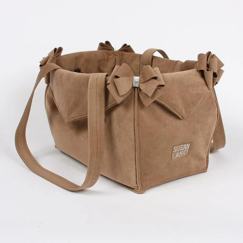 Fawn Double Nouveau Bow Luxury Dog Purse / Carrier | Susan Lanci at PupRwear