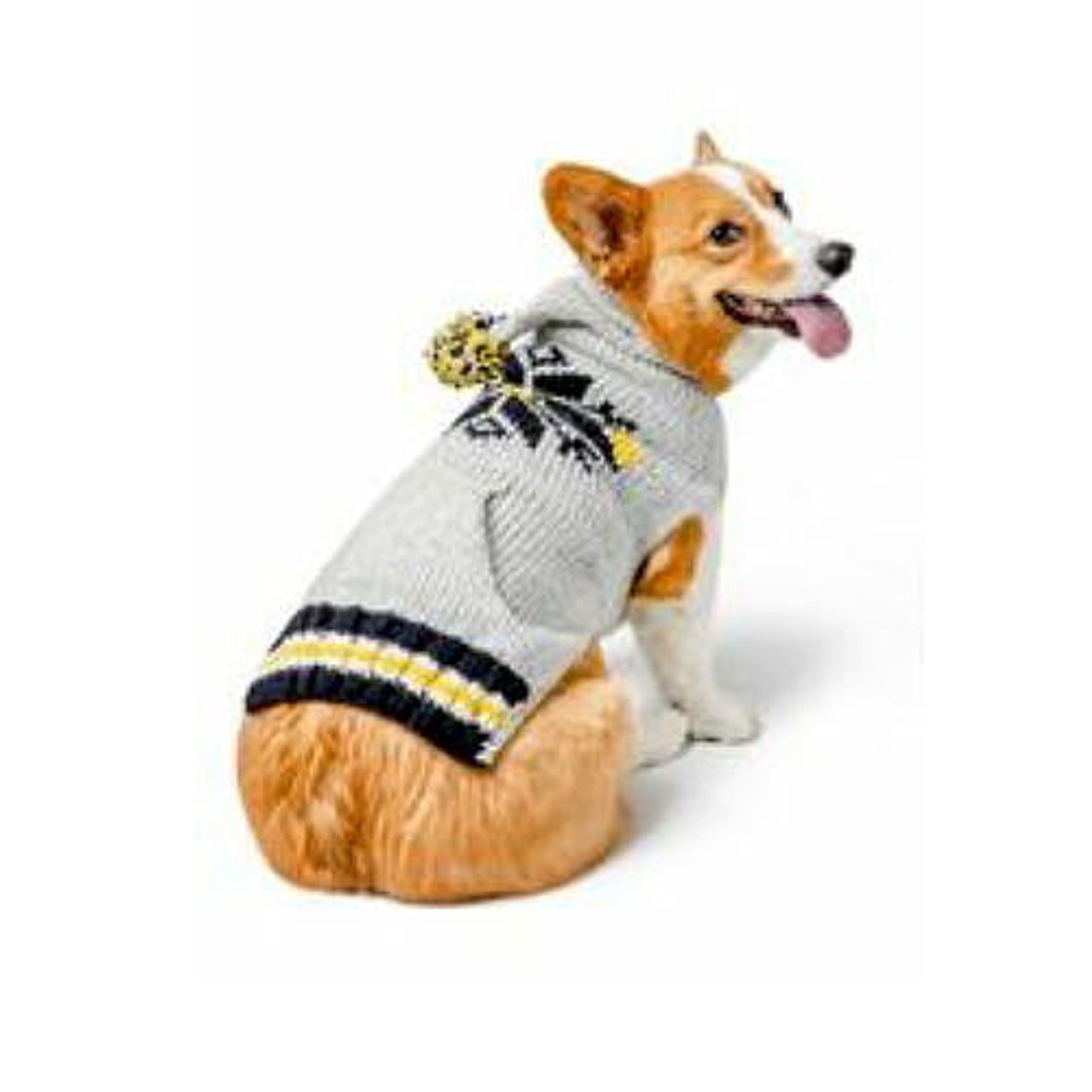 Grey Snowflake Pompom Hoodie Wool Dog Sweater | Chilly Dog