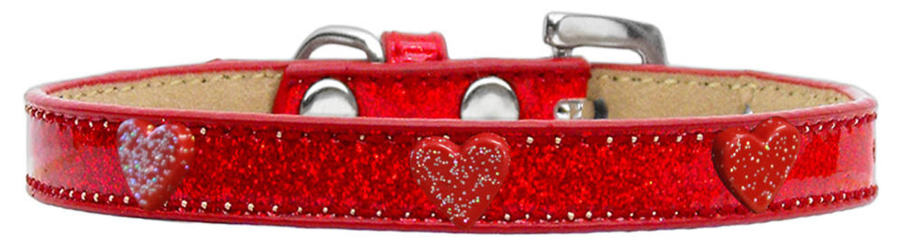 Red Glitter Heart Widget Dog Collar Red Ice Cream