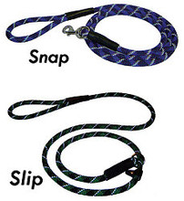 Reflective Rope Dog Leash - Snap and Slip Styles