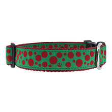 Dog Collar - Polka Dots Red on Green - 1/2, 3/4, 1 1/4
