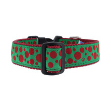 Dog Collar - Polka Dots Red on Green - 1/2, 3/4, 1 1/4