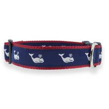 Cat or Dog Collar - Whales White on Navy - 1/2, 3/4, 1 1/4